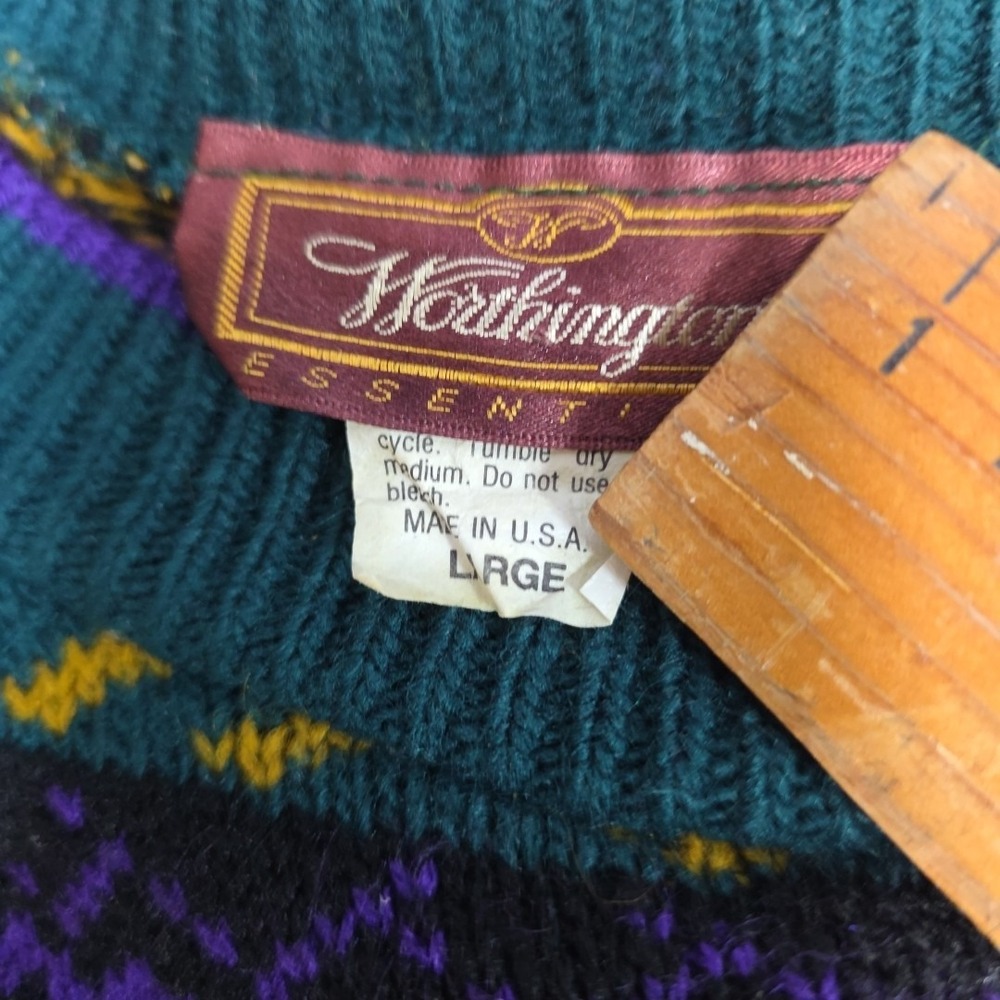 Vintage Woolrich Sweater Women's Size Large Colorful Geometric Knit Green Purple - Picture 6 of 9